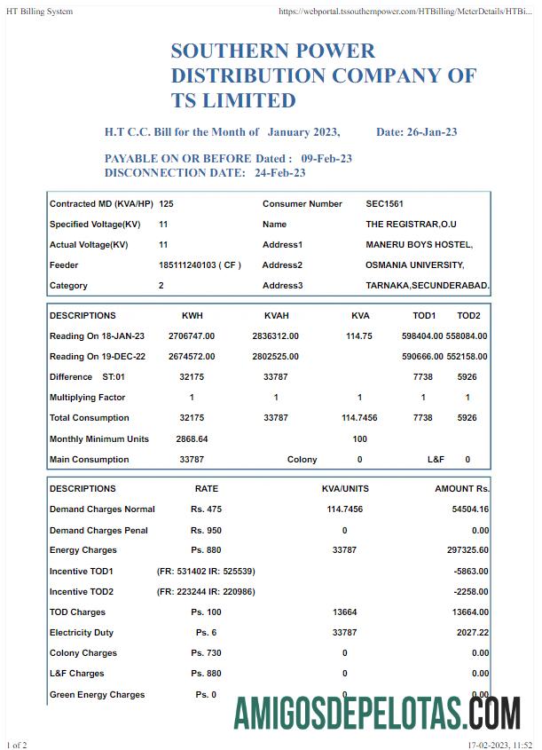 imprimível Modelo Word e PDF de projeto de lei de serviços públicos da ÍNDIA SOUTHERN POWER